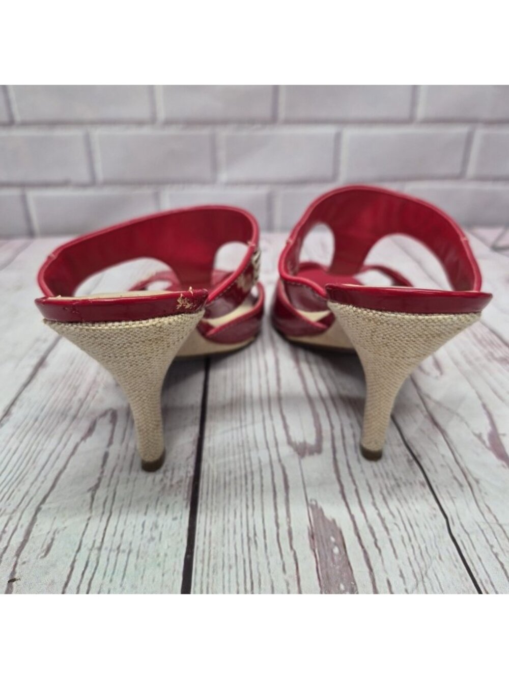 Women’s 7w Predictions Shiny Red Patent Open Toe 3" Heels - Picture 4 of 8